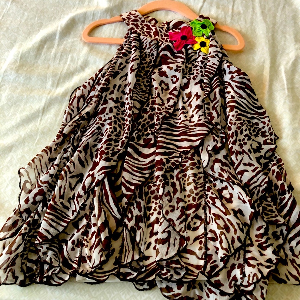 2T dress, animal print with flower accent